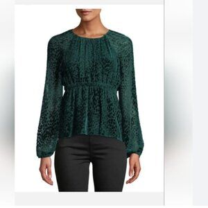 ALC KAREN FOREST GREEN EMERALD VELVET BURNOUT TUNIC TOP - M